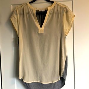 Babaton top, size Med, front is beige silk back is grey cotton